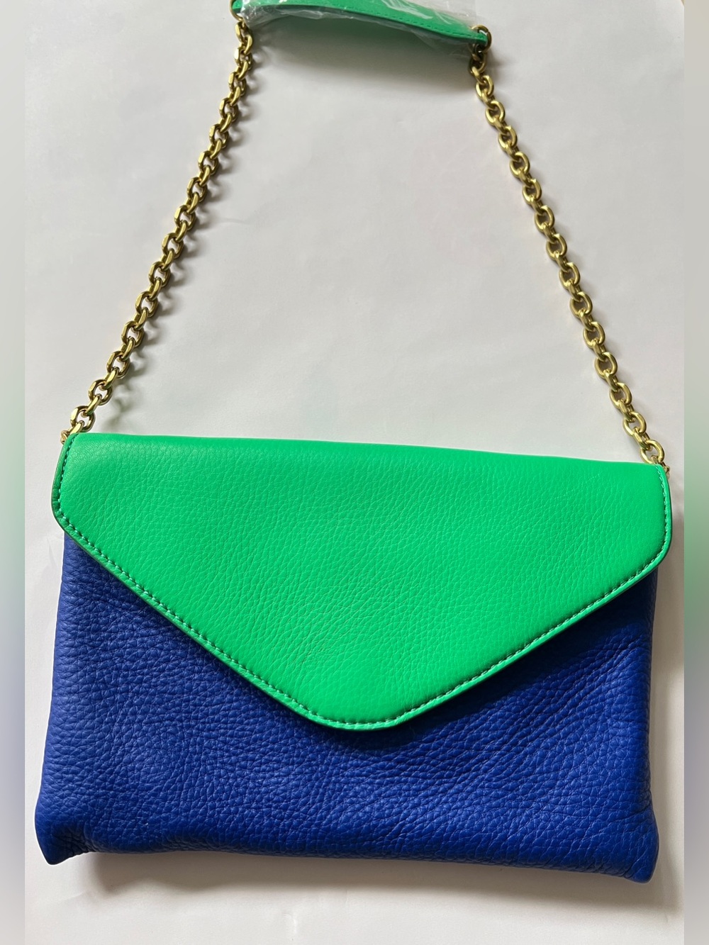 Jcrew Green and Blue Leather Envelope Shoulder Bag with Gold Chain